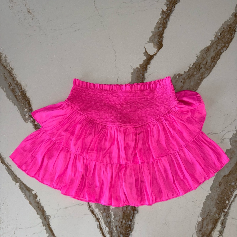 Michele Hot Pink Tiered Smocked Mini Skirt